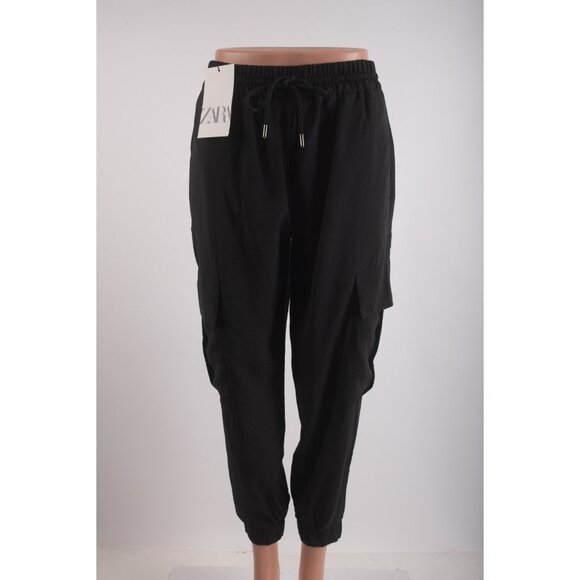 Zara Womans Cargo Jogger Pants Size S Black High Elastic Waist 1971/320 NWT - Picture 1 of 7